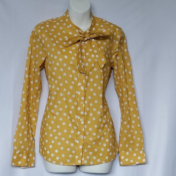 Boden Tops - Boden Yellow Polka Dot Tie Neck Shirt Size 6 New NWOT